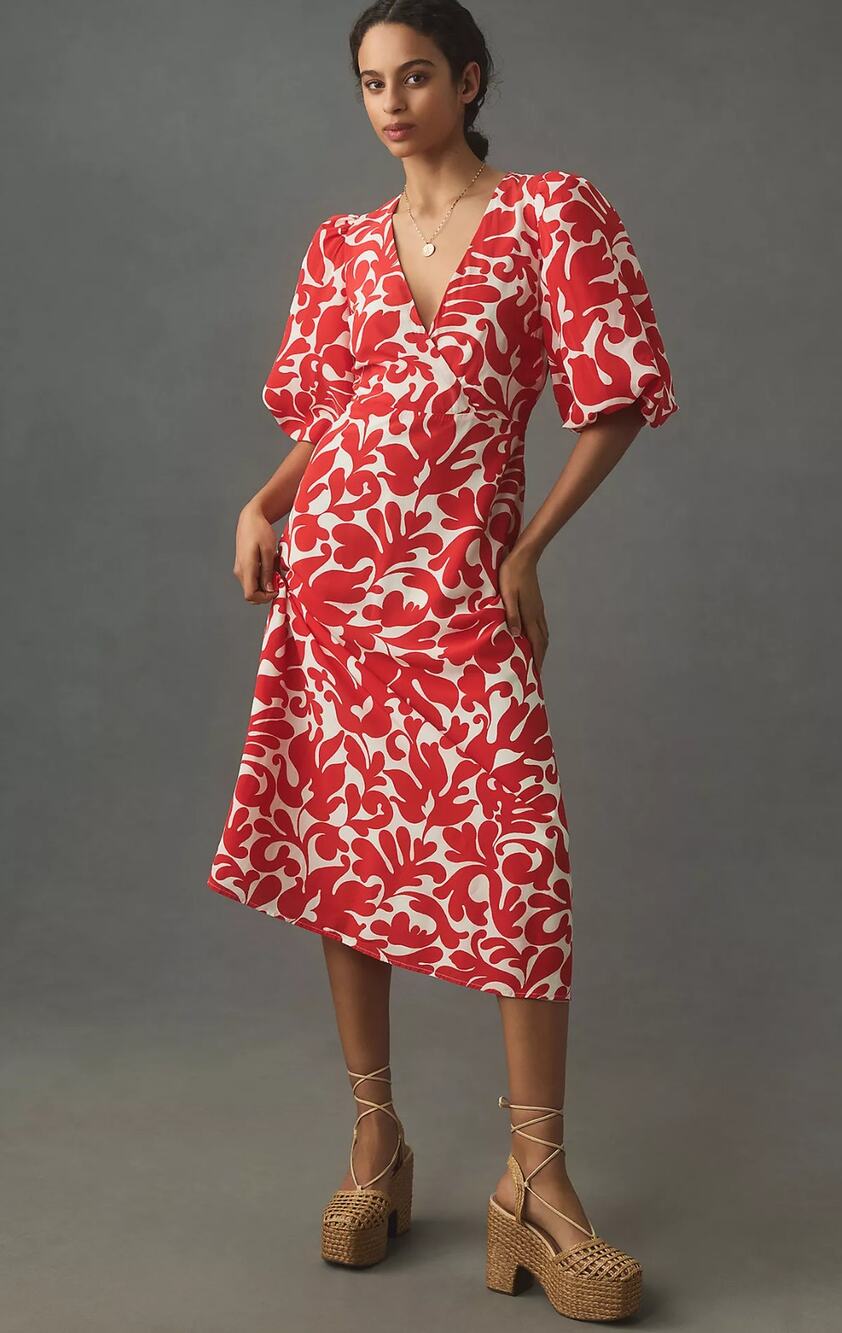NWT RHODE Ina Red and White Print Midi Dress - Size 0